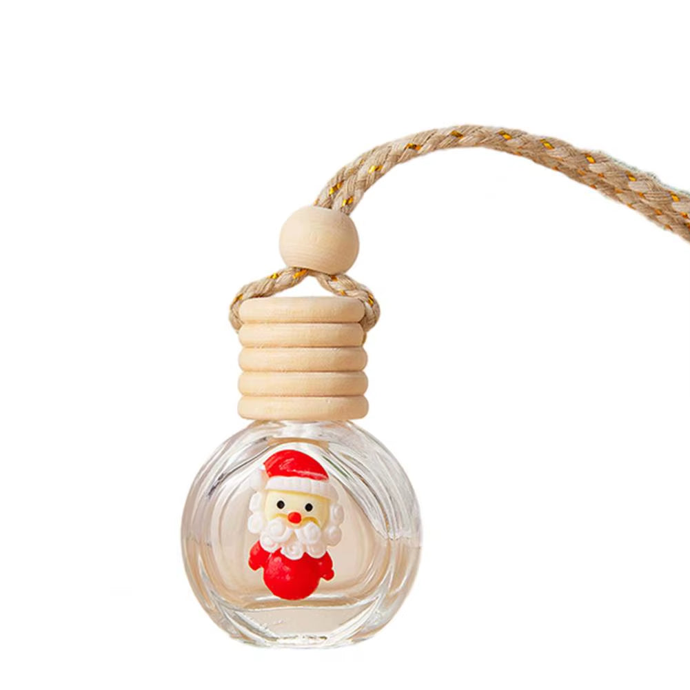 Mini Air Freshener Bottle Christmas Car Perfume Bottle Decoration Festive Wood Lid Cute Santa Snowman Tree Elk Design Glass