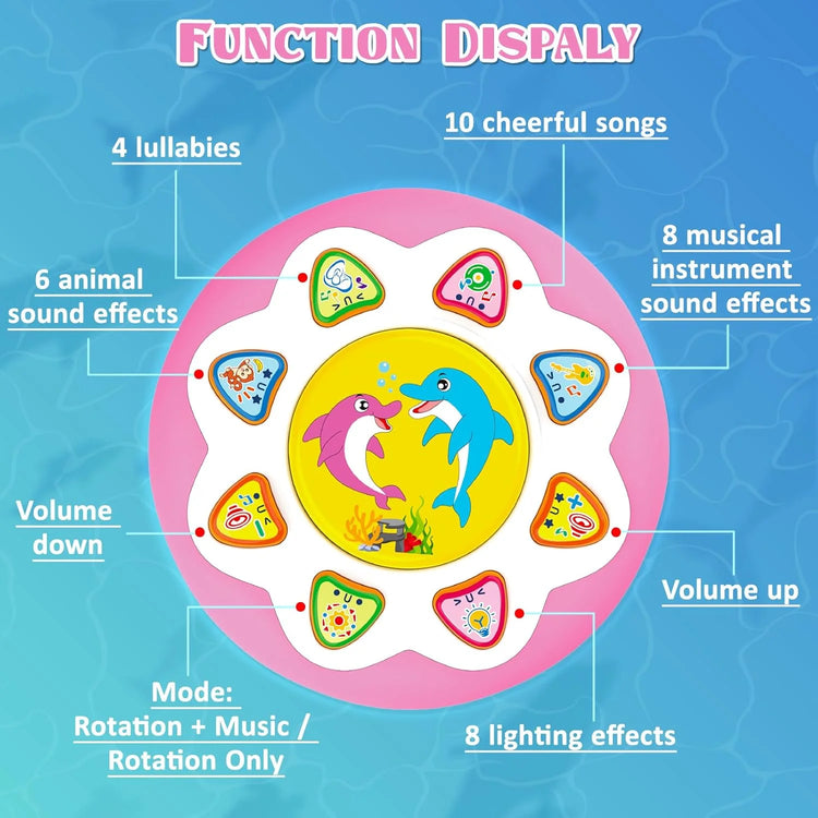 Toys for 1 Year Old Baby Girls, Ocean Rotating Light up Musical Toy for Toddlers 1-3, Learning Toys for 1 2 3 Year Old Girls Boys (Pink)