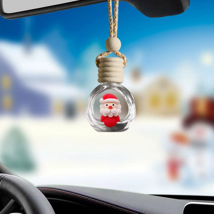 Mini Air Freshener Bottle Christmas Car Perfume Bottle Decoration Festive Wood Lid Cute Santa Snowman Tree Elk Design Glass