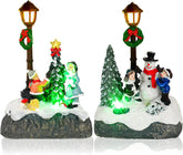 Christmas Village Set: 2-Piece Snowman & Santa LED Tabletop Decor