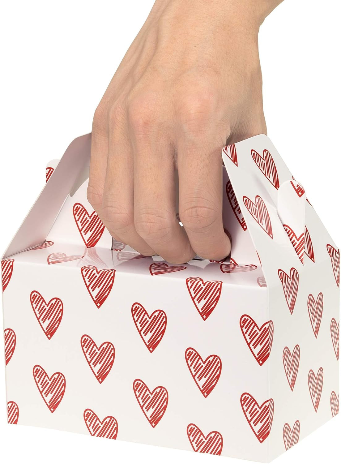 Valentine Boxes for Treats, 24-Pack Valentines Day Treat Boxes, 4 Doodle Designs, Paper Valentine&
