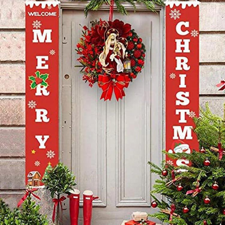 Sacred Christmas Wreath with Lights Lighted Nativity Scene Christmas Wreath Wreaths for Front Door Artificial Xmas Wreath with Warm Led Lights Ret Festival New Year Decal