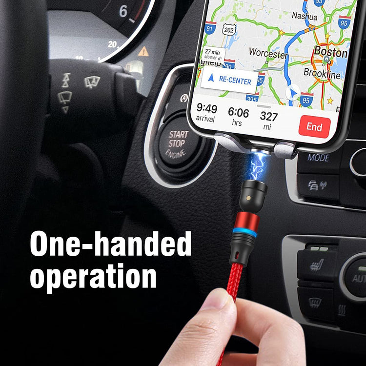 Magnetic Charging Cable[3-Pack, 10Ft], 540° Rotation Magnetic Cable, 3 in 1 Nylon Braided Magnetic Phone Charger Compatible with Micro USB and Type C - Red