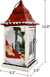 Christmas Lantern Decoration with LED Light Metal Hanging Lanterns Decorative Christmas Lantern Centerpiece with Hand Painted Santa Pattern