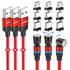 Magnetic Charging Cable[3-Pack, 10Ft], 540° Rotation Magnetic Cable, 3 in 1 Nylon Braided Magnetic Phone Charger Compatible with Micro USB and Type C - Red