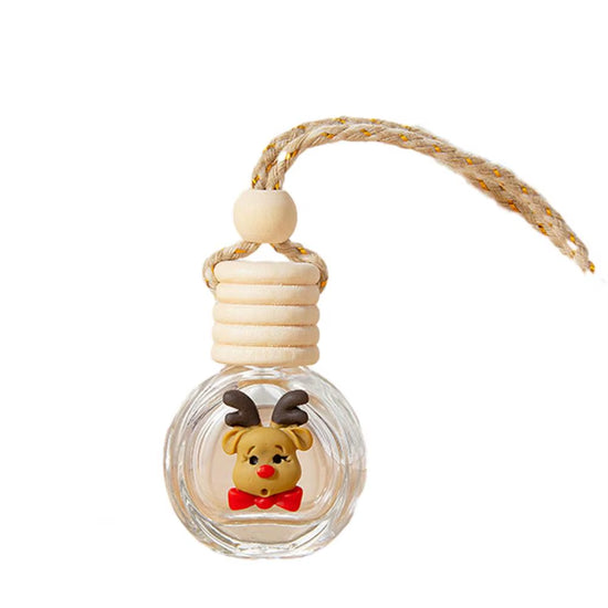 Mini Air Freshener Bottle Christmas Car Perfume Bottle Decoration Festive Wood Lid Cute Santa Snowman Tree Elk Design Glass