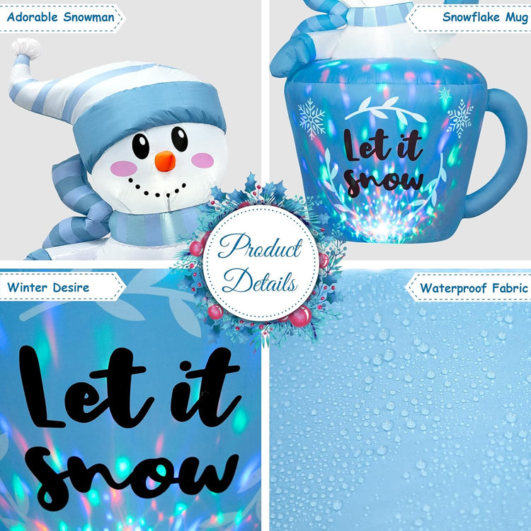 5FT Inflatable Snowman in Mug with Leds for Outdoor Christmas Decor