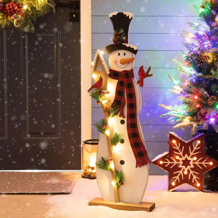 36 In. H Lighted Wooden Snowman Porch Decor Christmas Yard Decor (KD)