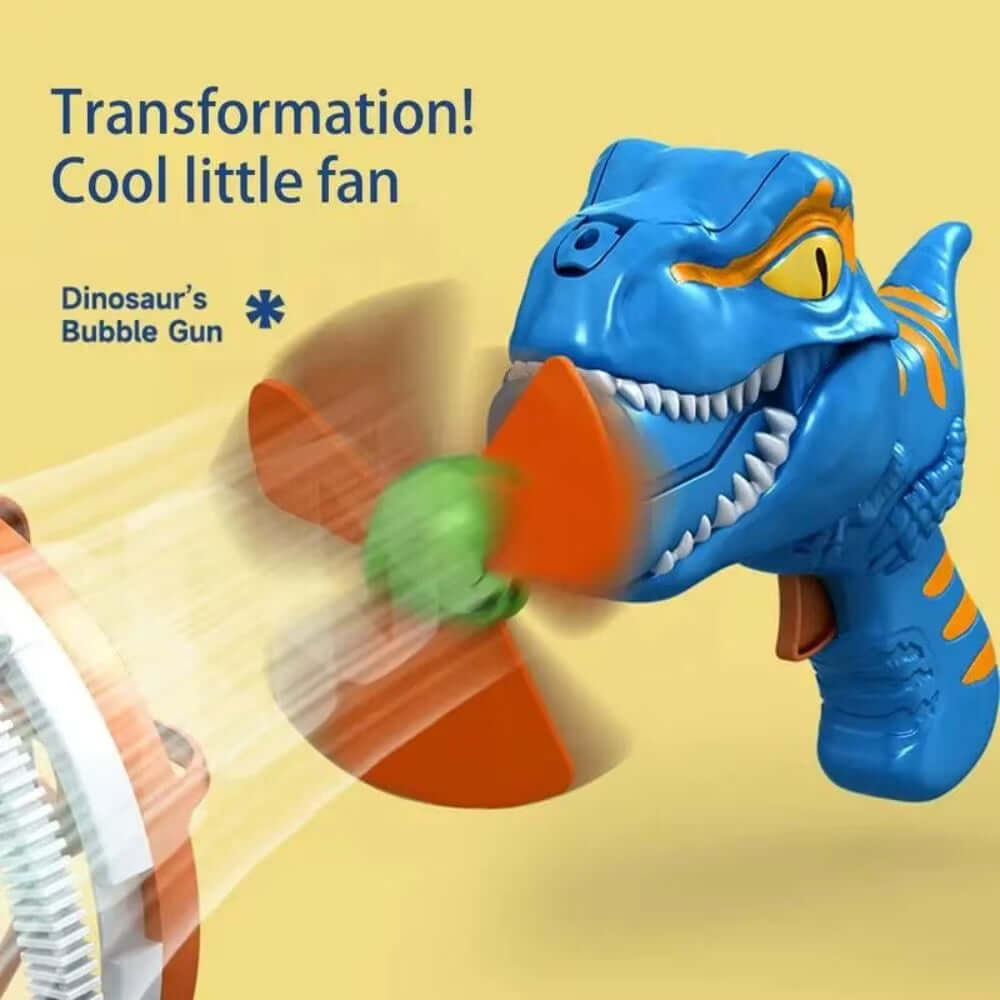 Dinosaur Bubble Machine for Kids – colorful bubbles from a fun dinosaur-shaped bubble blower fan.