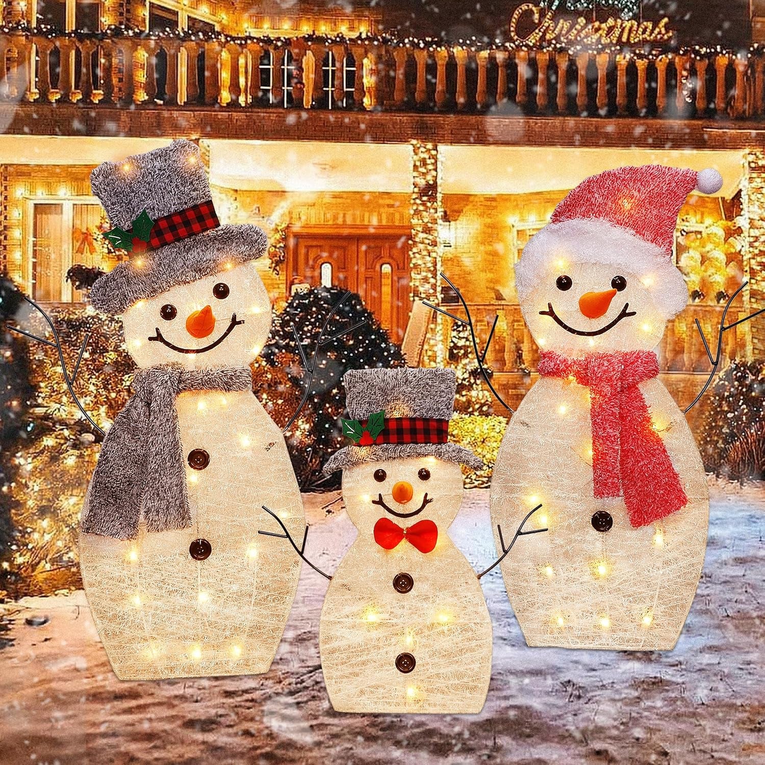 Pre-Lit Collapsible Snowman Family with 60 Lights for Outdoor Christmas Decor