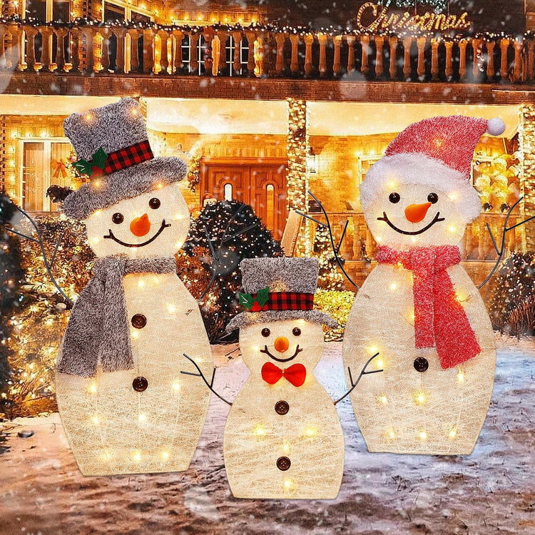 Pre-Lit Collapsible Snowman Family with 60 Lights for Outdoor Christmas Decor