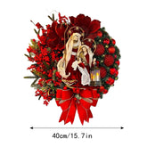 Sacred Christmas Wreath with Lights Lighted Nativity Scene Christmas Wreath Wreaths for Front Door Artificial Xmas Wreath with Warm Led Lights Ret Festival New Year Decal