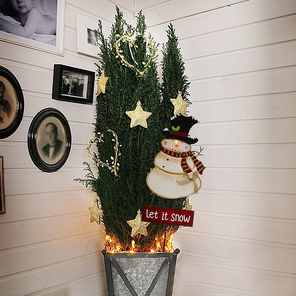 Christmas Snowman Garden Stake Decor Snowman Decoration, Outdoor Metal Yard Sign Lawn Stake LED Battery Operated Blinking Nose Christmas Snowman Yard Decor Holiday Decoration (Batteries Not Included)