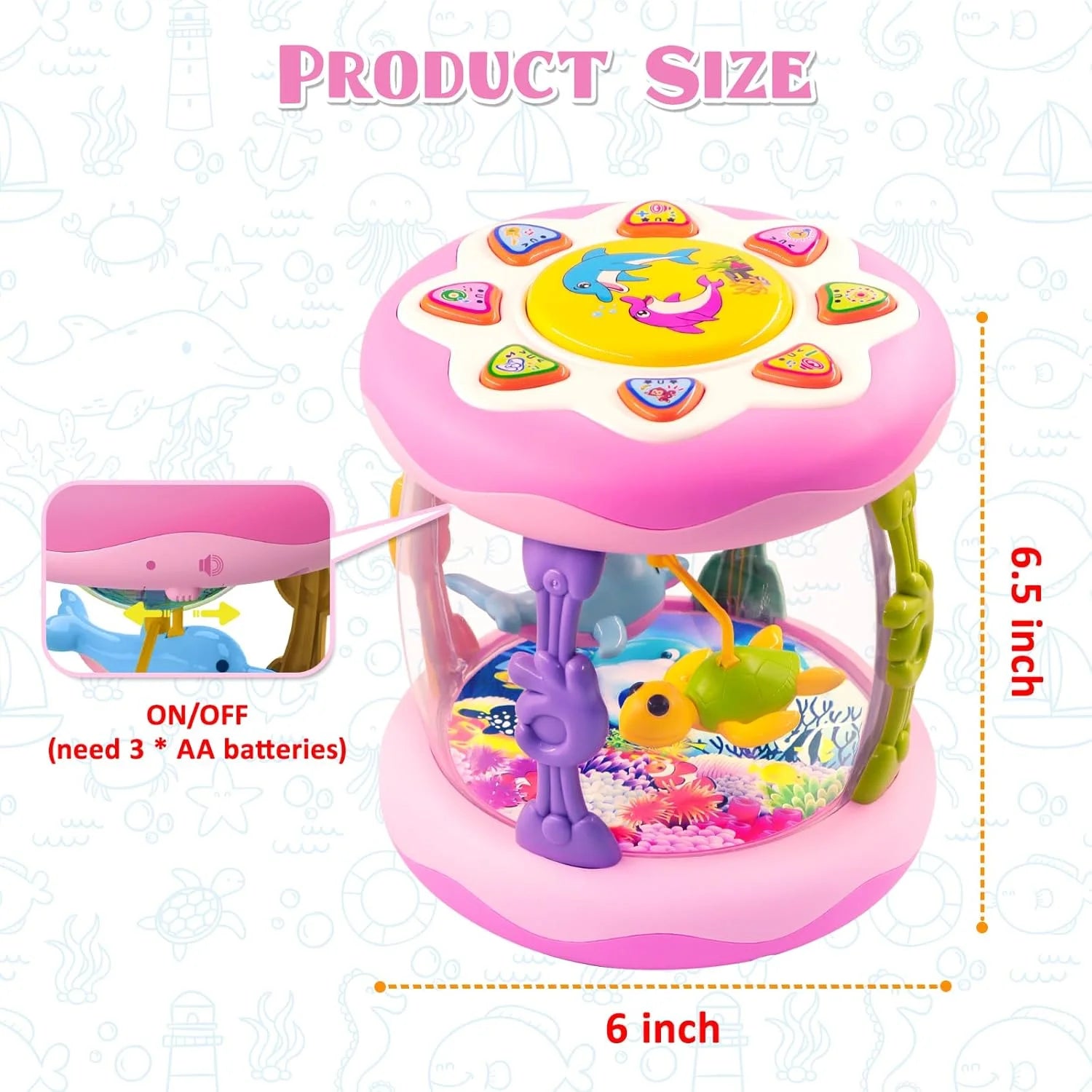 Toys for 1 Year Old Baby Girls, Ocean Rotating Light up Musical Toy for Toddlers 1-3, Learning Toys for 1 2 3 Year Old Girls Boys (Pink)