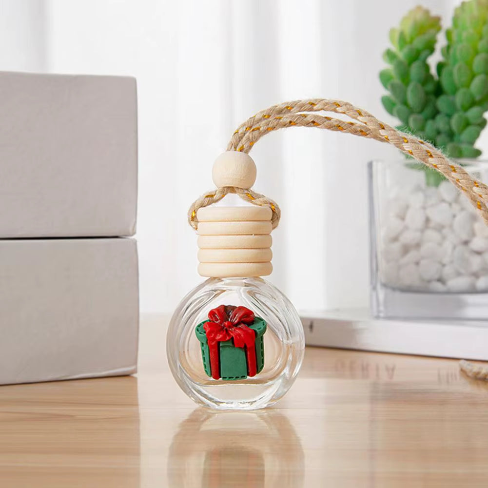Mini Air Freshener Bottle Christmas Car Perfume Bottle Decoration Festive Wood Lid Cute Santa Snowman Tree Elk Design Glass
