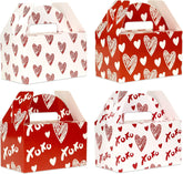 Valentine Boxes for Treats, 24-Pack Valentines Day Treat Boxes, 4 Doodle Designs, Paper Valentine&