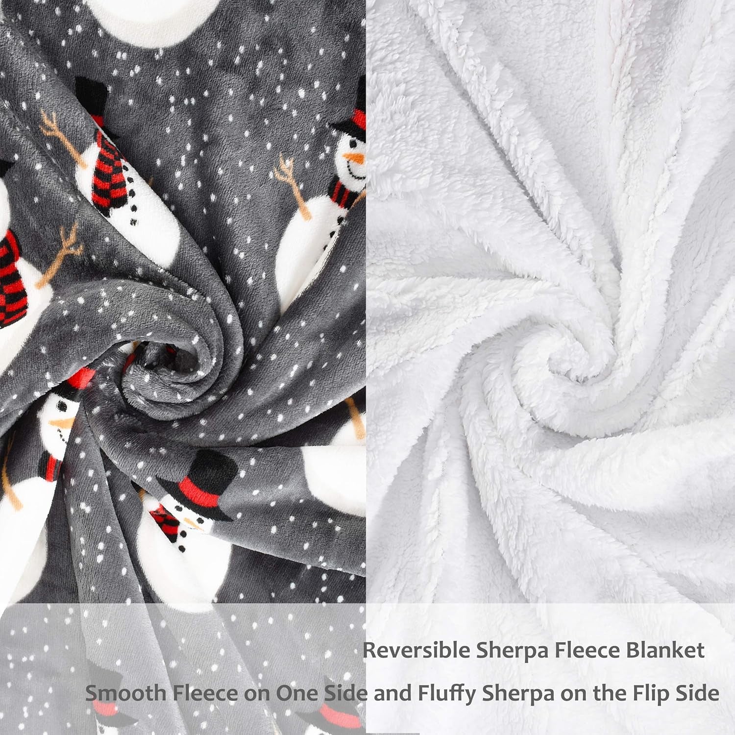 Snowman Blanket, Holiday Theme Sherpa Fleece Throw, Blanket for Couch and Bed, Christmas Blanket | Super Soft, Comfy, Cozy, Fluffy, Warm | 50X60 Inch, Grey