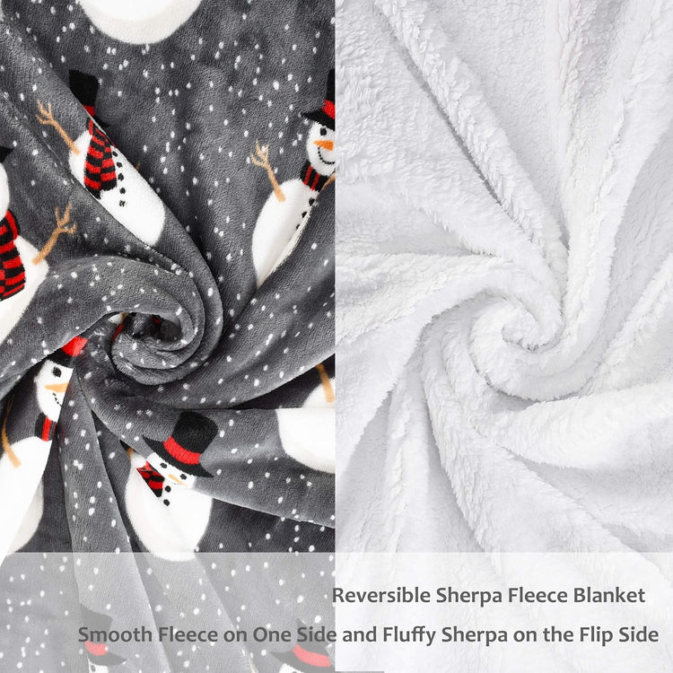 Snowman Blanket, Holiday Theme Sherpa Fleece Throw, Blanket for Couch and Bed, Christmas Blanket | Super Soft, Comfy, Cozy, Fluffy, Warm | 50X60 Inch, Grey