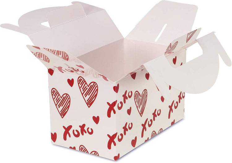 Valentine Boxes for Treats, 24-Pack Valentines Day Treat Boxes, 4 Doodle Designs, Paper Valentine&
