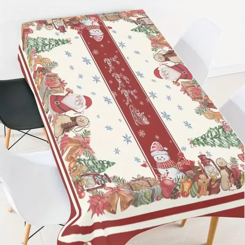 Christmas Themed Waterproof Rectangle Tablecloth Xmas Fiesta Party Decor Reusable Dining Room Table Decor Christmas Decorations
