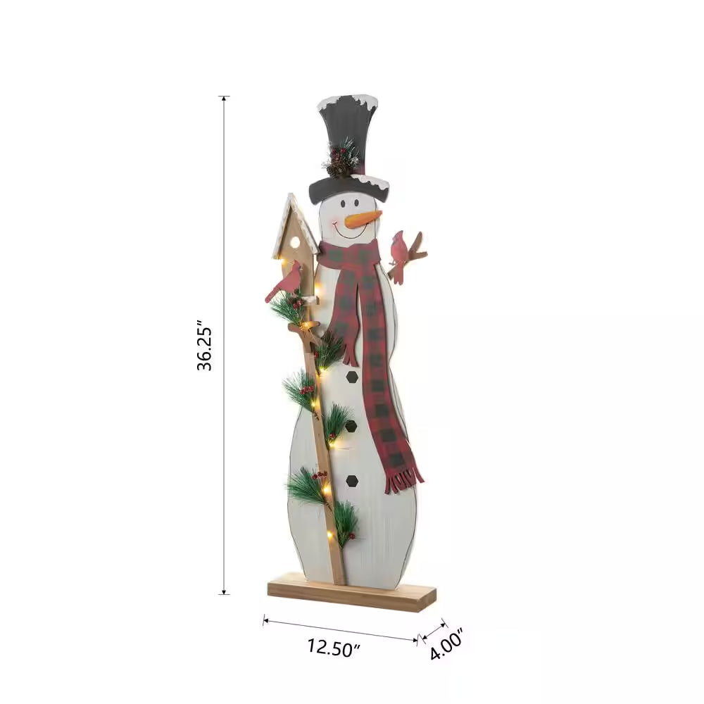 36 In. H Lighted Wooden Snowman Porch Decor Christmas Yard Decor (KD)