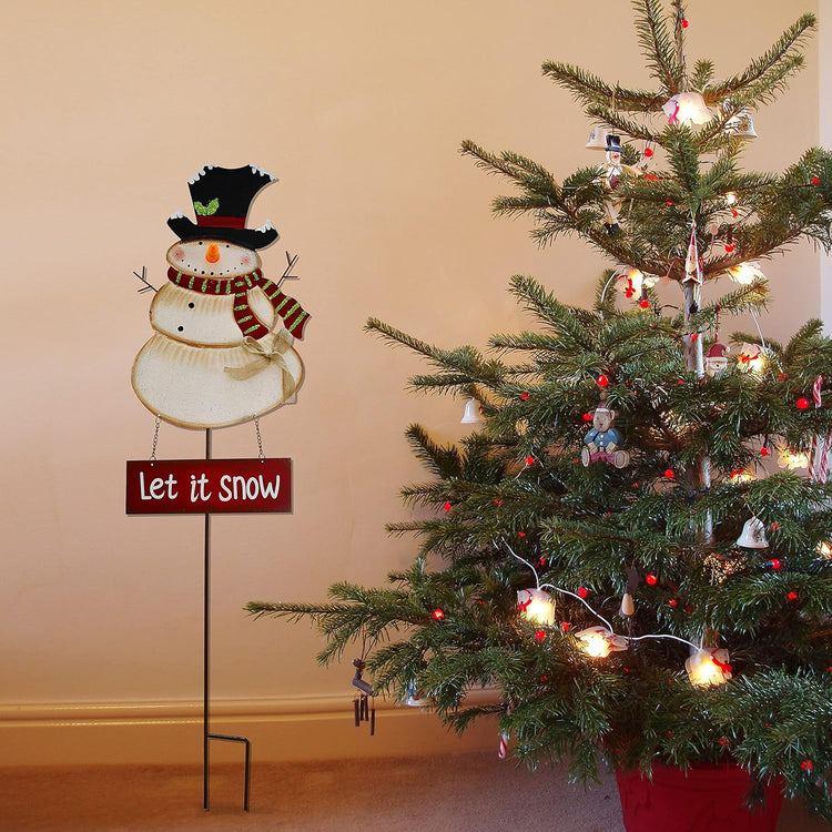 Christmas Snowman Garden Stake Decor Snowman Decoration, Outdoor Metal Yard Sign Lawn Stake LED Battery Operated Blinking Nose Christmas Snowman Yard Decor Holiday Decoration (Batteries Not Included)